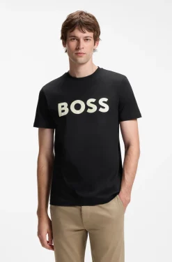 Cotton-jersey T-shirt with large logo print