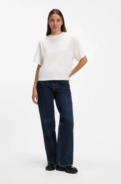 Cotton-jersey T-shirt with oversized logo embroidery