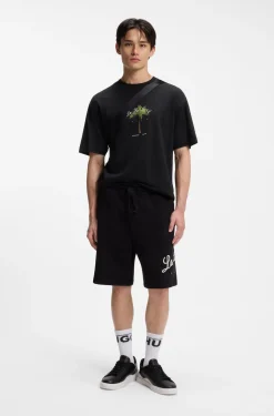 Cotton-jersey T-shirt with palm-tree artwork