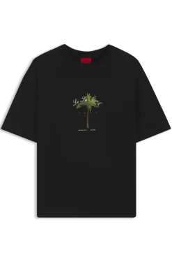 Cotton-jersey T-shirt with palm-tree artwork