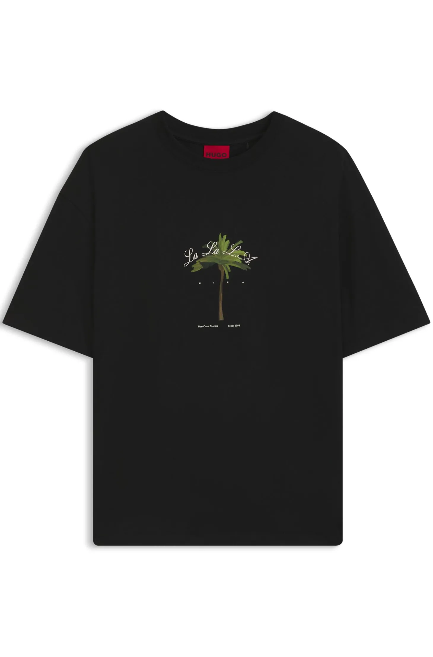 Cotton-jersey T-shirt with palm-tree artwork
