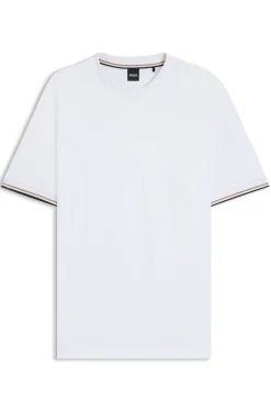Cotton-jersey T-shirt with signature-stripe cuffs