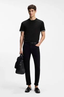 Cotton-jersey T-shirt with signature-stripe cuffs
