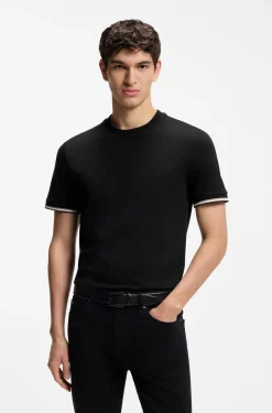 Cotton-jersey T-shirt with signature-stripe cuffs