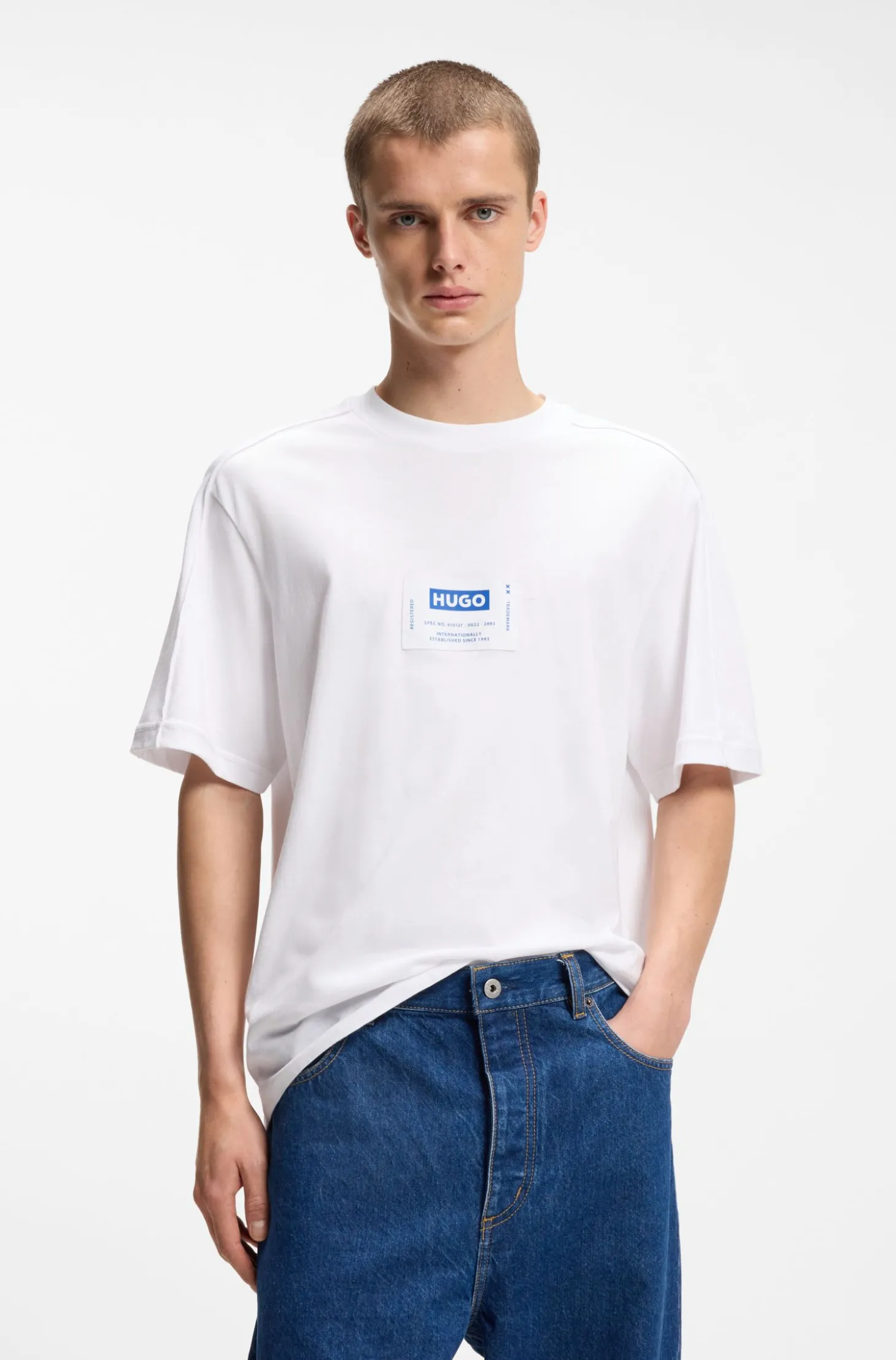 Cotton-jersey T-shirt with workwear logo label