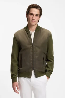 Cotton-knit hybrid jacket with bomber collar