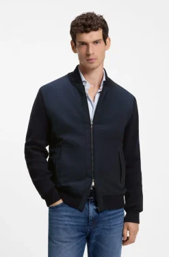 Cotton-knit hybrid jacket with bomber collar