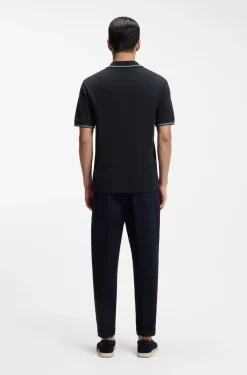 Cotton-linen polo shirt with Johnny collar