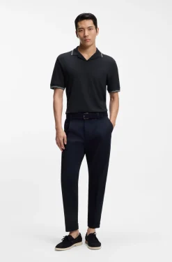 Cotton-linen polo shirt with Johnny collar