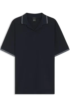 Cotton-linen polo shirt with Johnny collar