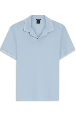 Cotton-linen polo shirt with Johnny collar