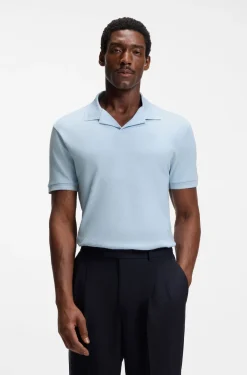 Cotton-linen polo shirt with Johnny collar
