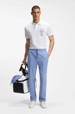 Cotton-mesh polo shirt with embroidered artwork