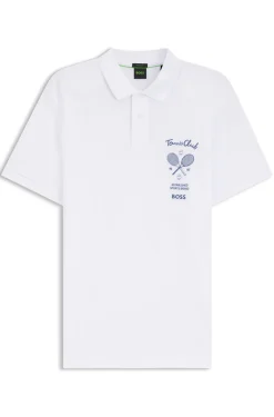 Cotton-mesh polo shirt with embroidered artwork