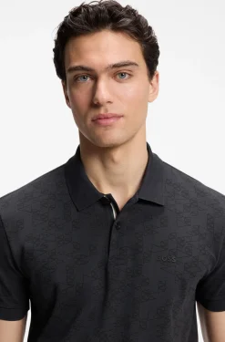 Cotton-piqué polo shirt with all-over print