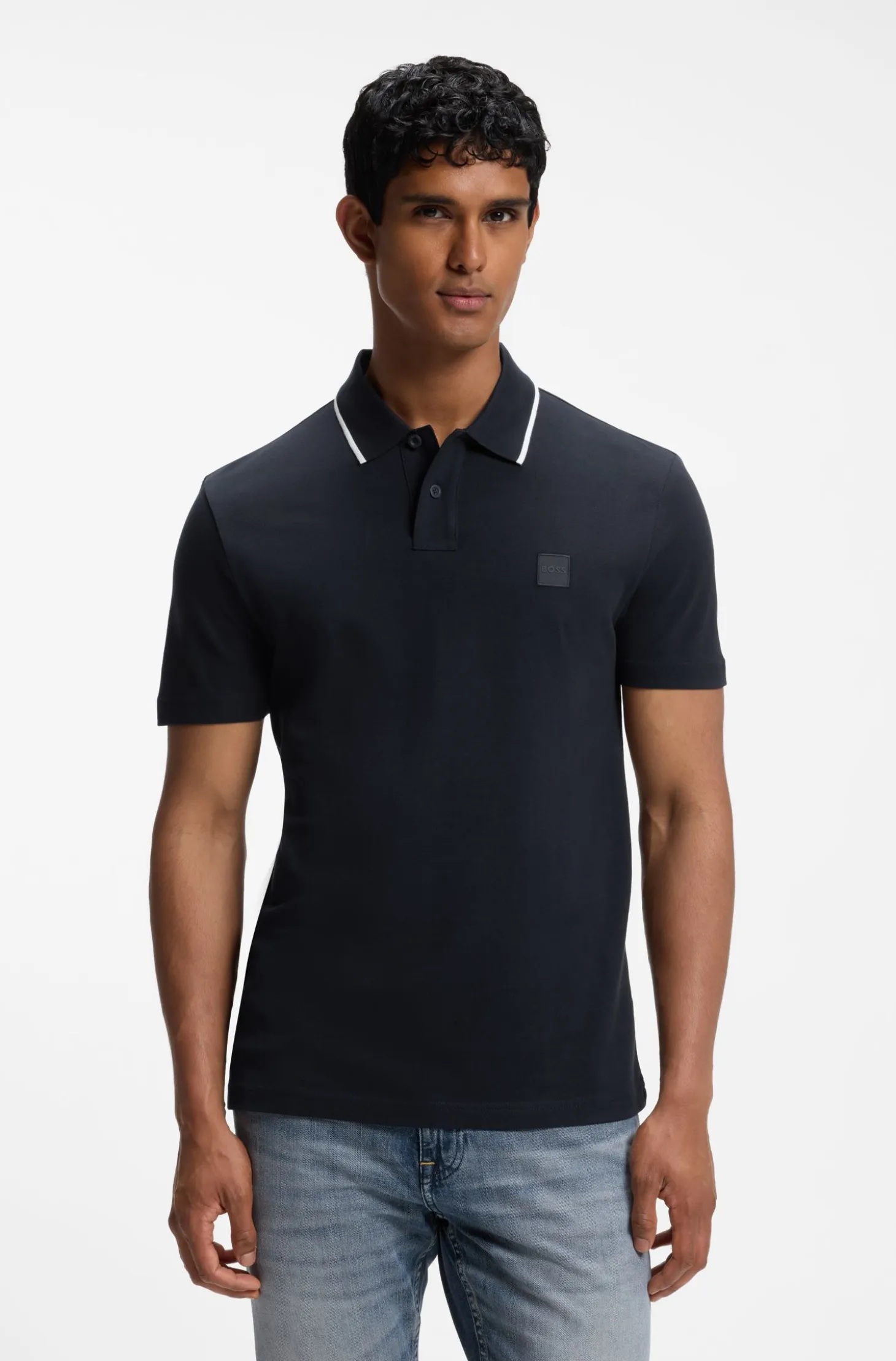 Cotton-piqué polo shirt with contrast collar stripe