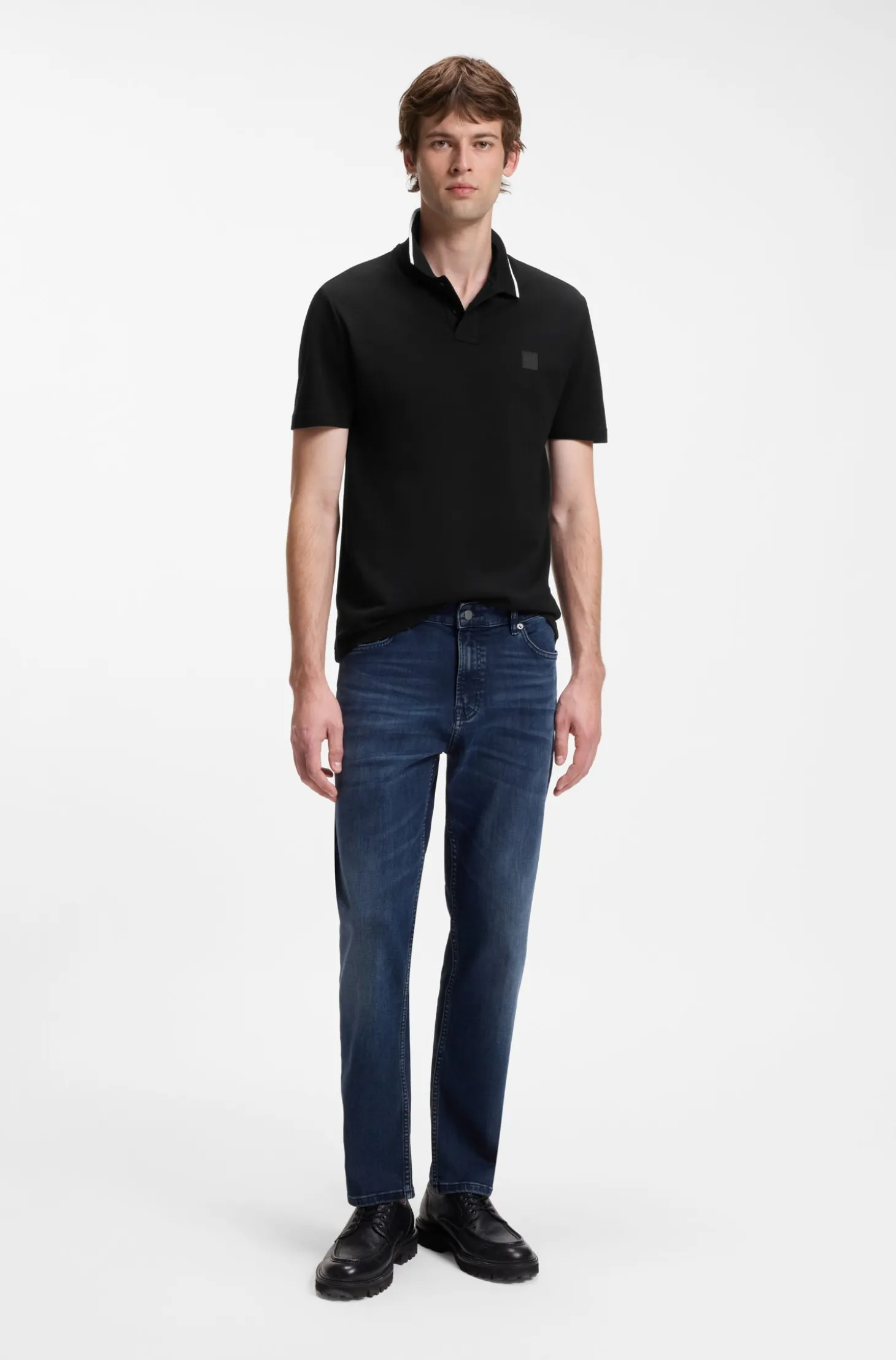 Cotton-piqué polo shirt with contrast collar stripe