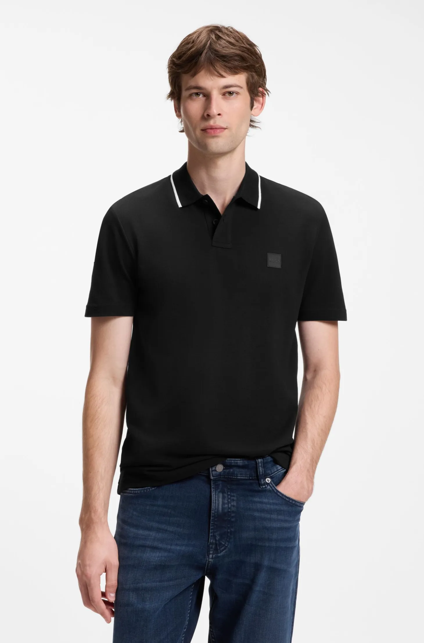 Cotton-piqué polo shirt with contrast collar stripe