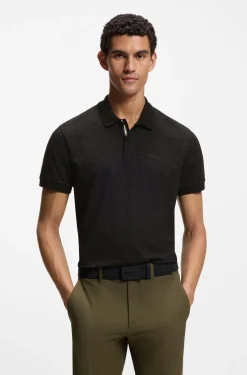 Cotton-piqué polo shirt with printed pattern