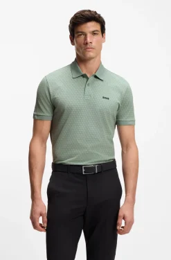 Cotton-piqué polo shirt with printed pattern