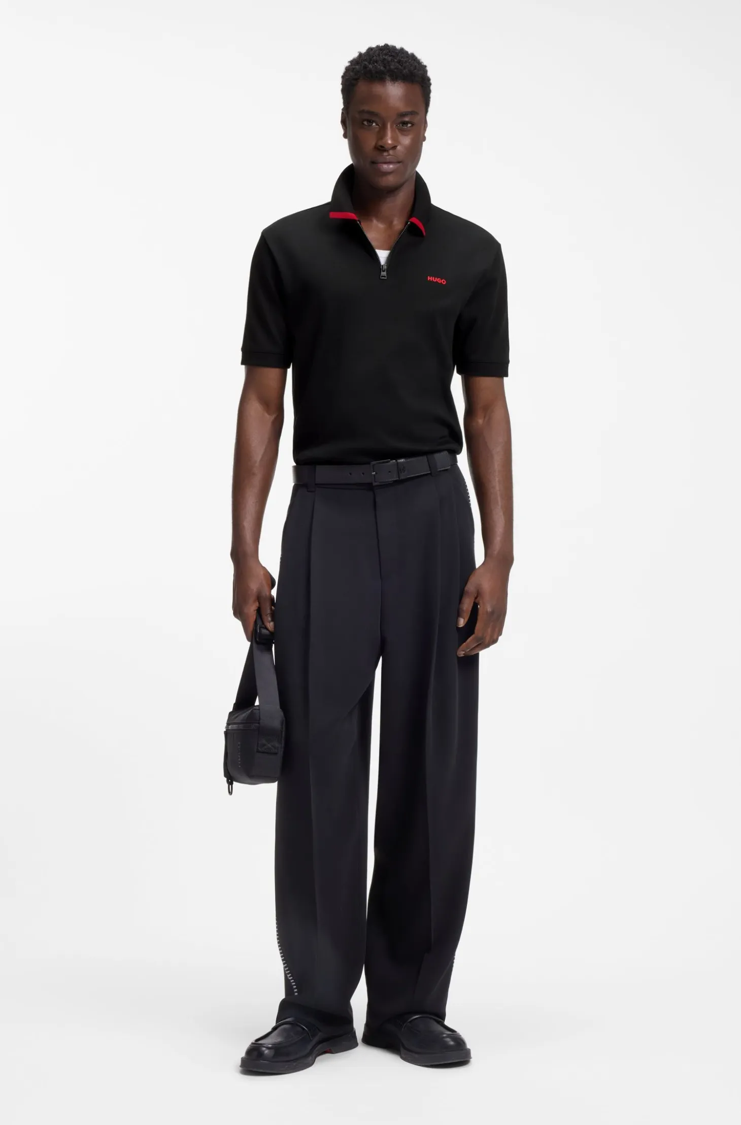 Cotton piqué polo shirt with zip neckline