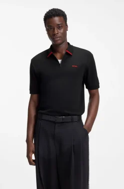 Cotton piqué polo shirt with zip neckline