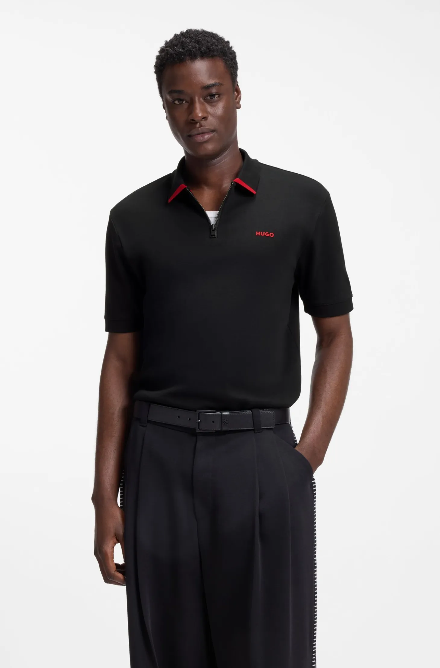 Cotton piqué polo shirt with zip neckline