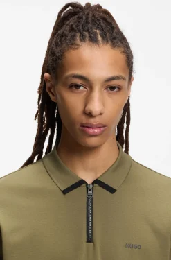 Cotton piqué polo shirt with zip neckline