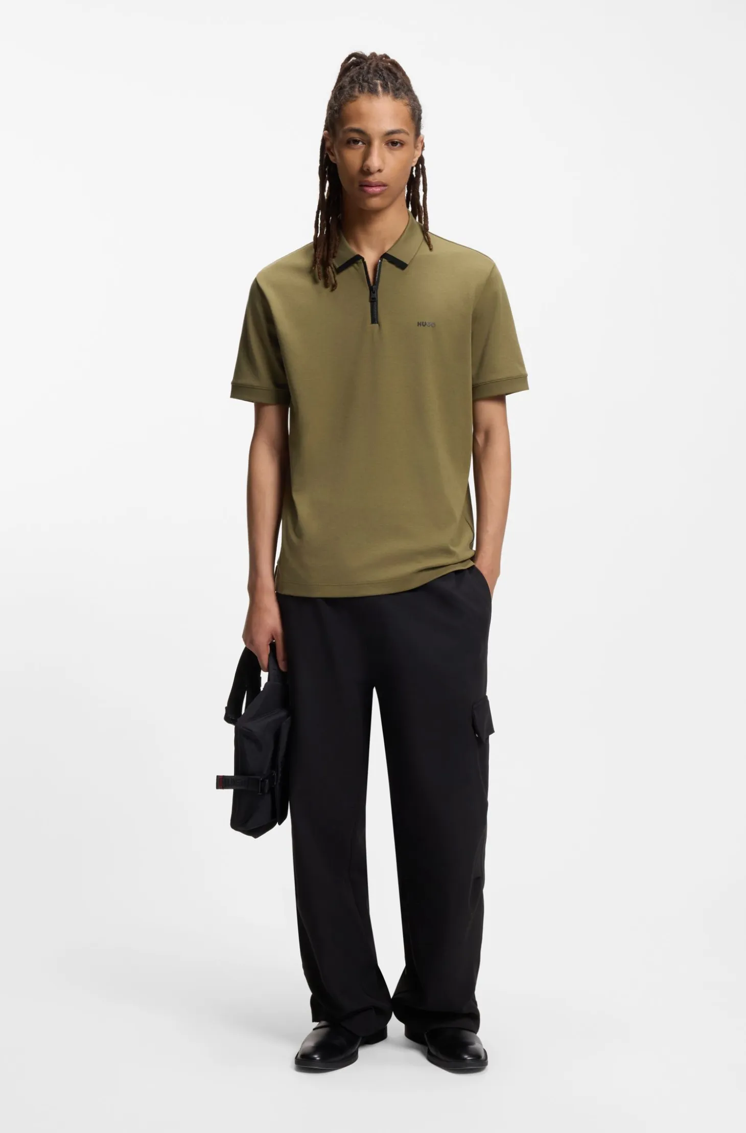 Cotton piqué polo shirt with zip neckline