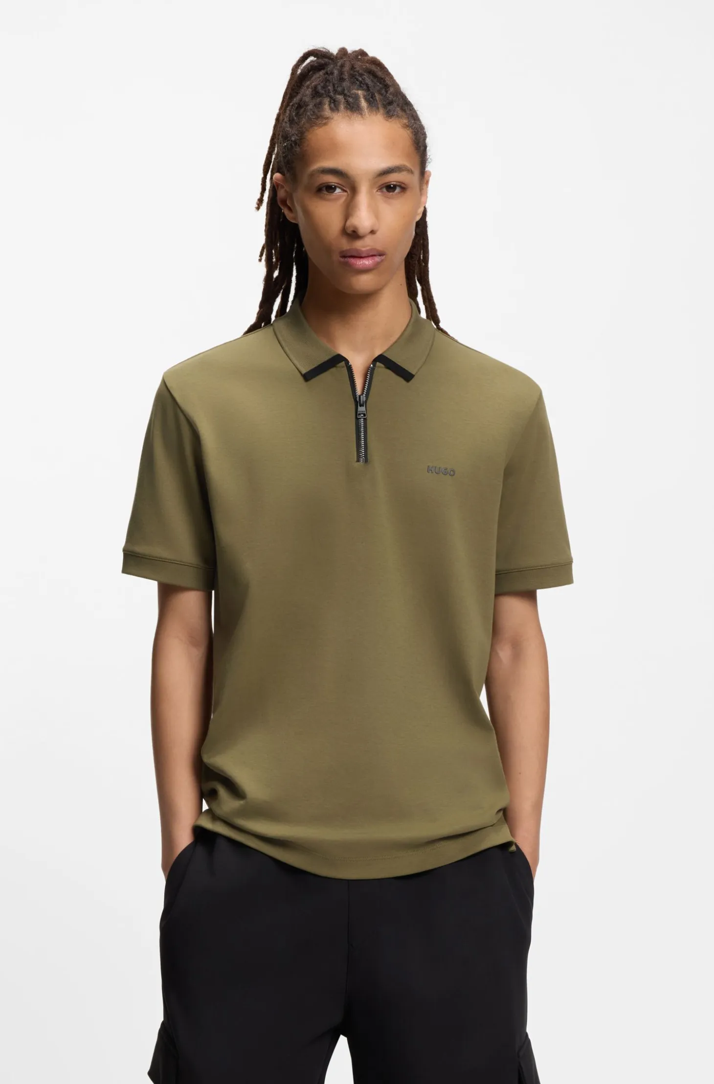 Cotton piqué polo shirt with zip neckline