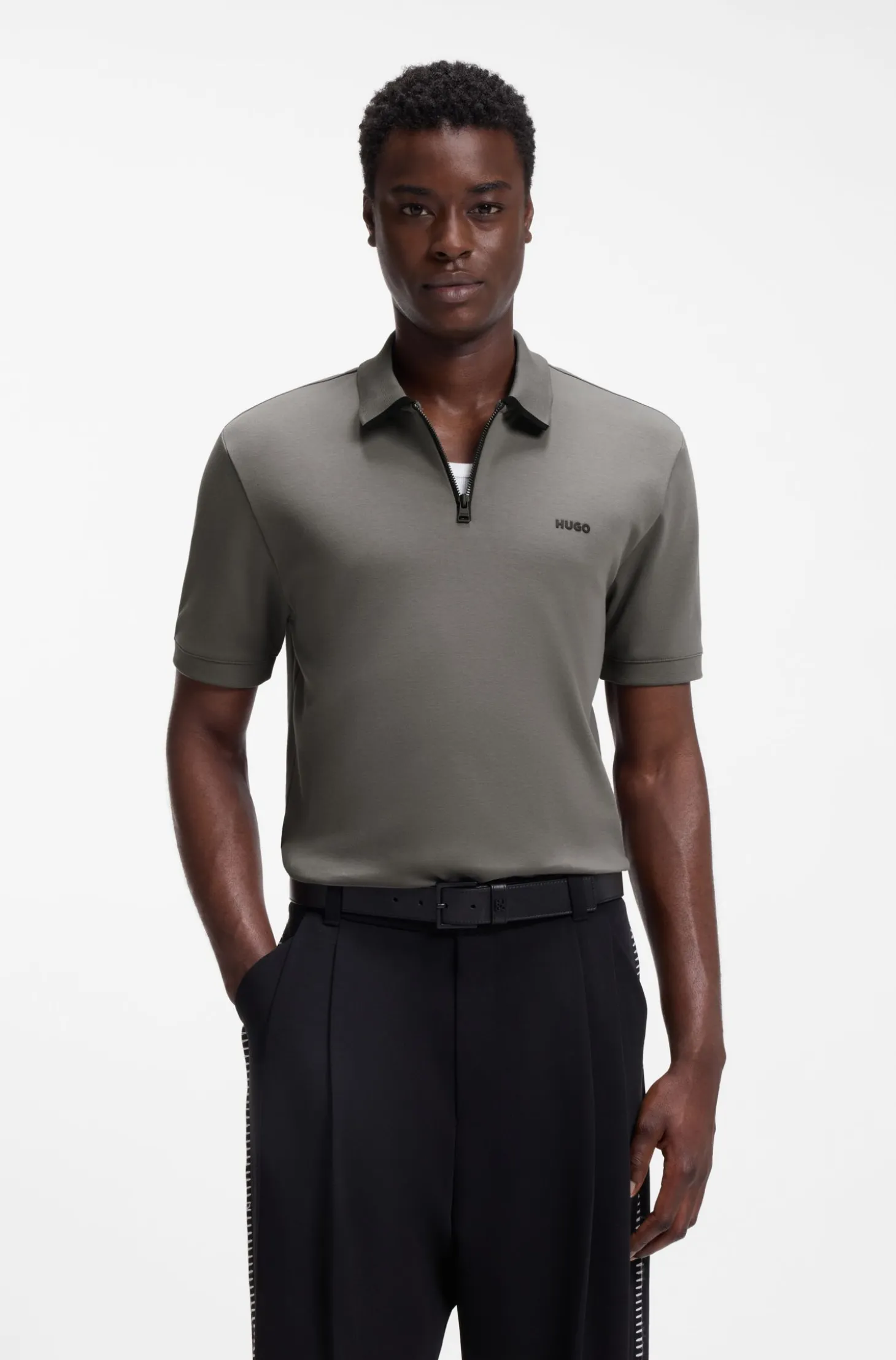 Cotton piqué polo shirt with zip neckline
