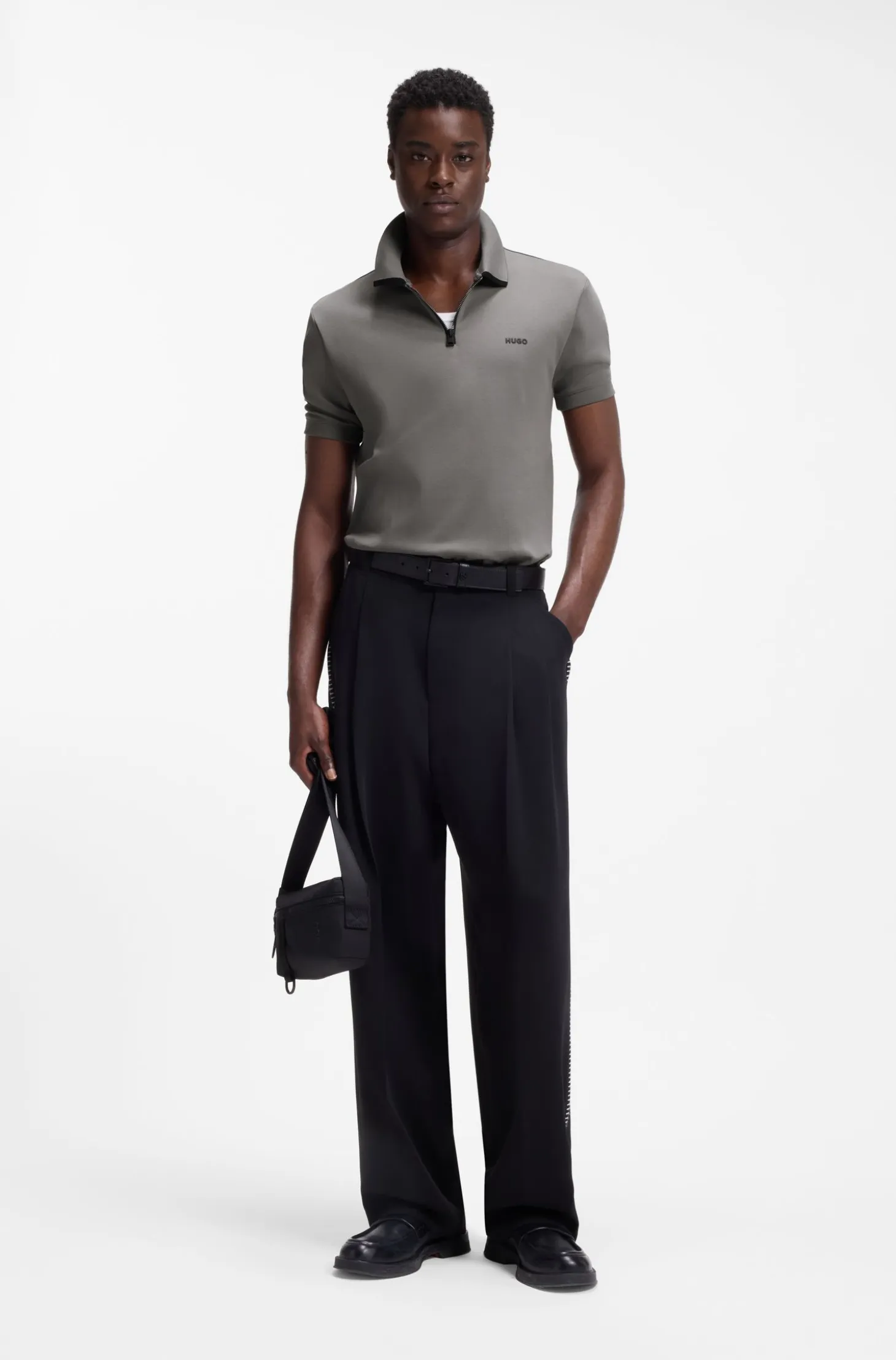 Cotton piqué polo shirt with zip neckline