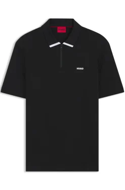 Cotton piqué polo shirt with zip neckline