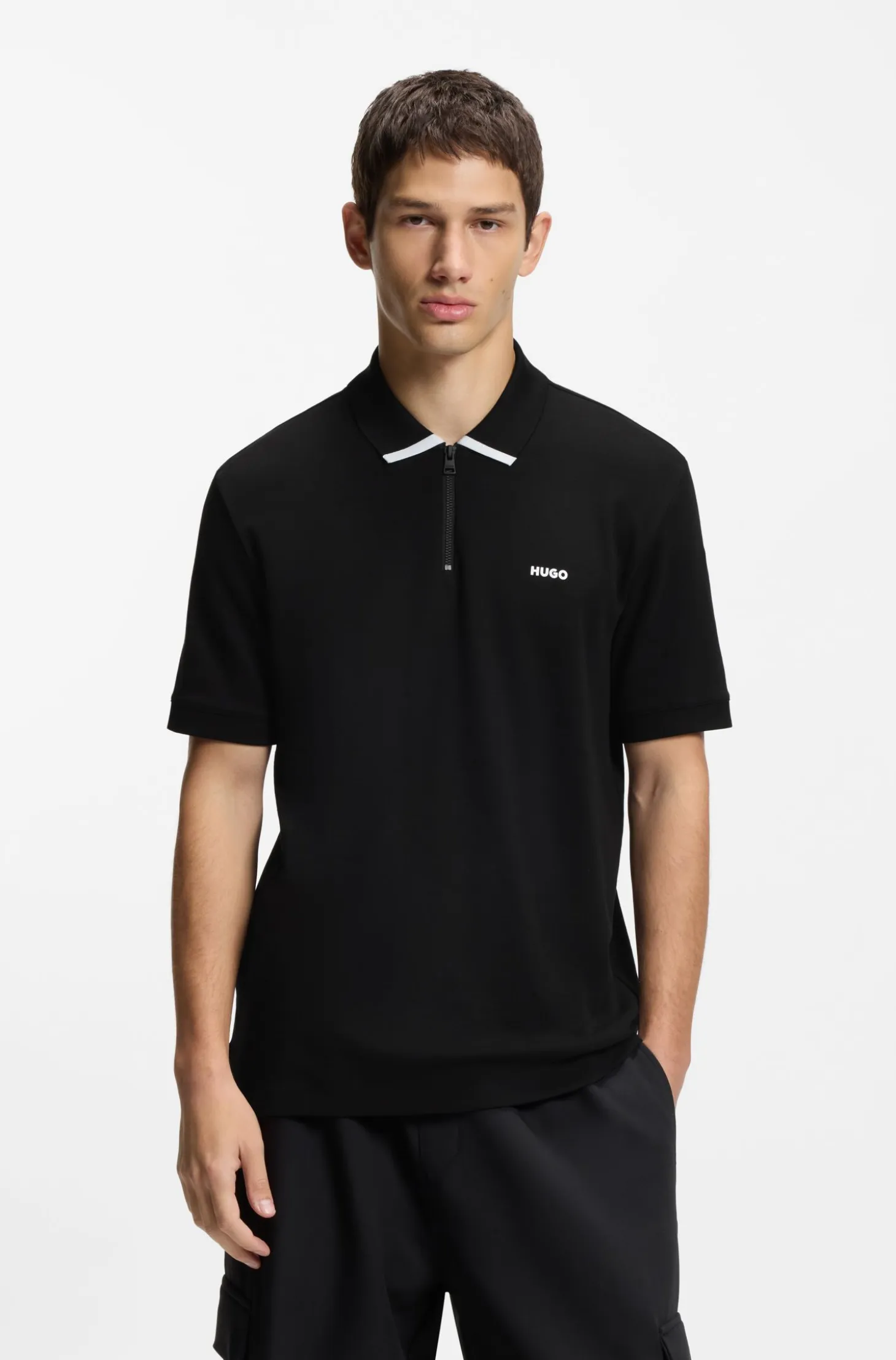 Cotton piqué polo shirt with zip neckline