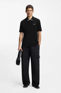 Cotton piqué polo shirt with zip neckline