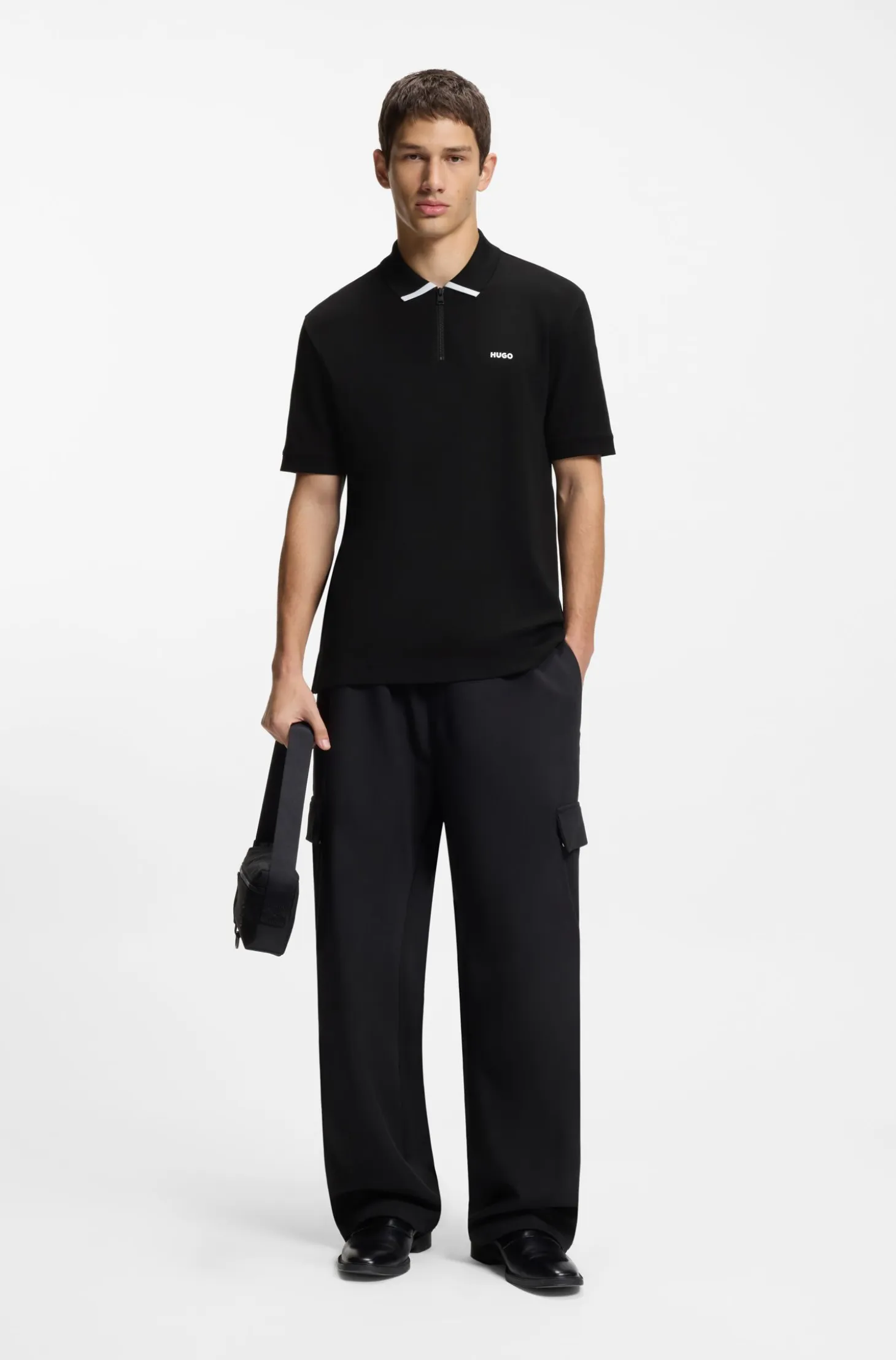 Cotton piqué polo shirt with zip neckline
