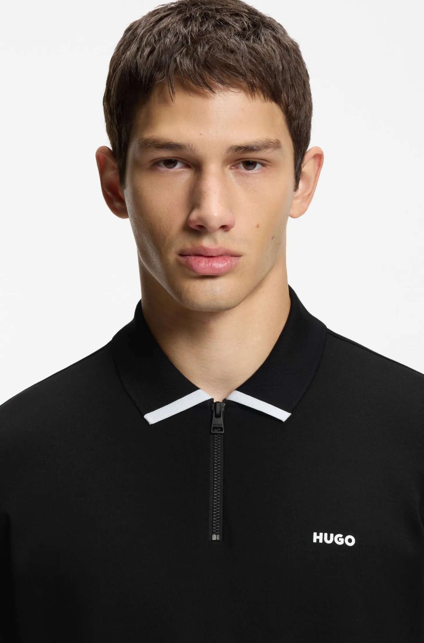 Cotton piqué polo shirt with zip neckline