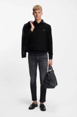 Cotton-piqué sweater with logo patch