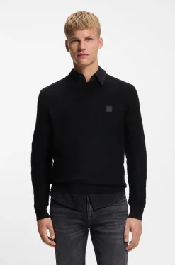 Cotton-piqué sweater with logo patch