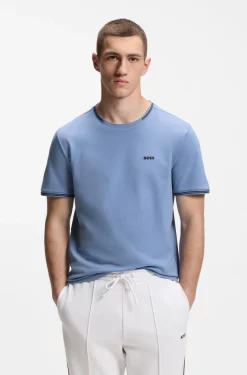 Cotton-piqué T-shirt with striped jacquard trims