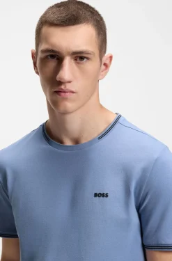 Cotton-piqué T-shirt with striped jacquard trims