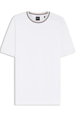 Cotton-piqué T-shirt with striped collar