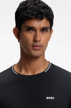 Cotton-piqué T-shirt with striped jacquard trims