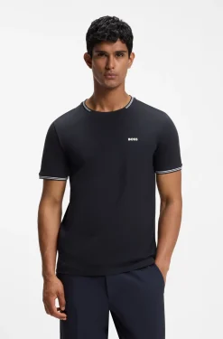 Cotton-piqué T-shirt with striped jacquard trims