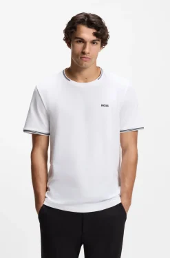 Cotton-piqué T-shirt with striped jacquard trims