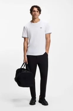 Cotton-piqué T-shirt with striped jacquard trims