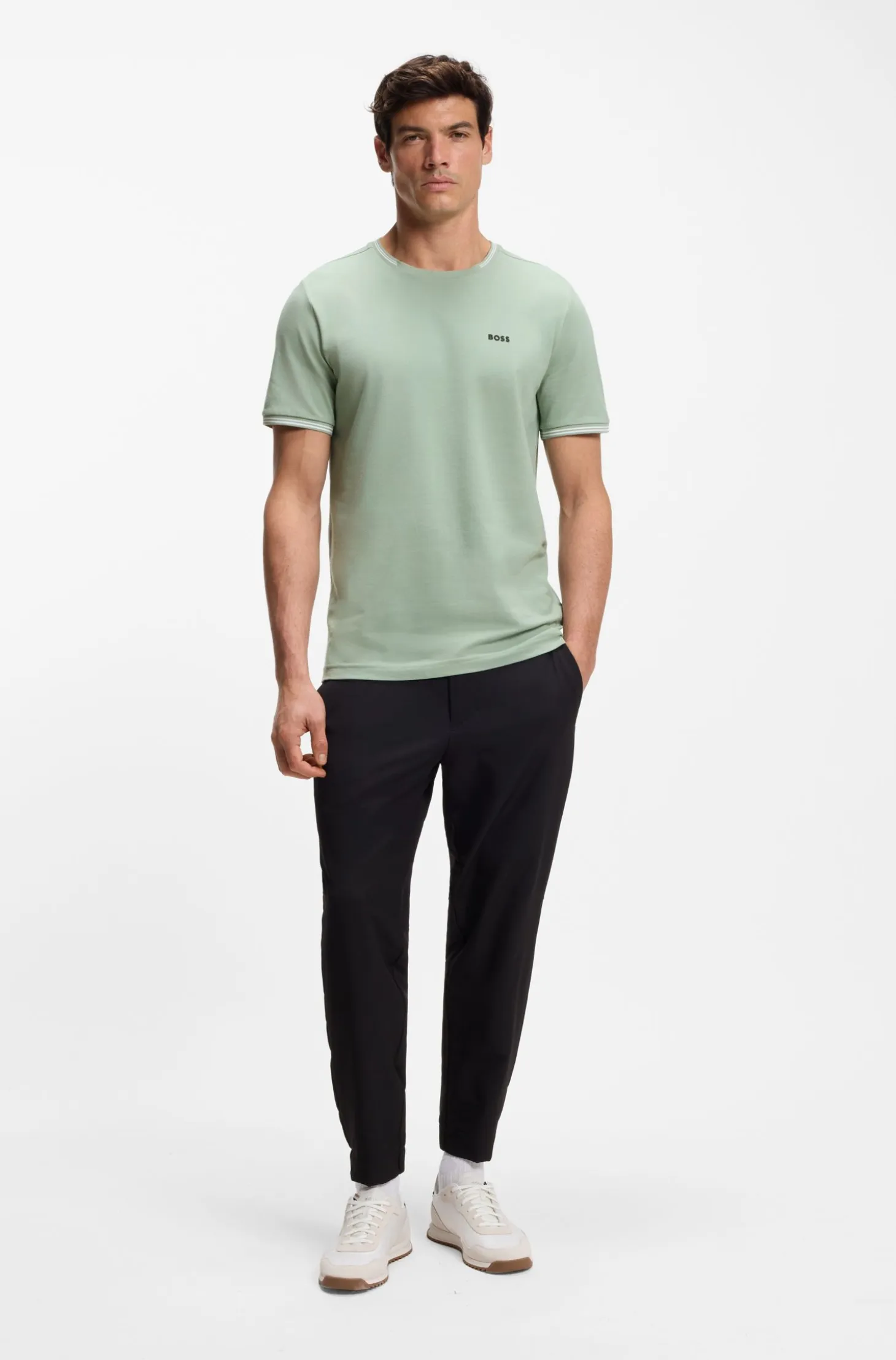 Cotton-piqué T-shirt with striped jacquard trims