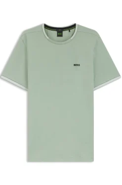 Cotton-piqué T-shirt with striped jacquard trims