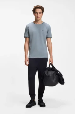 Cotton-piqué T-shirt with striped jacquard trims