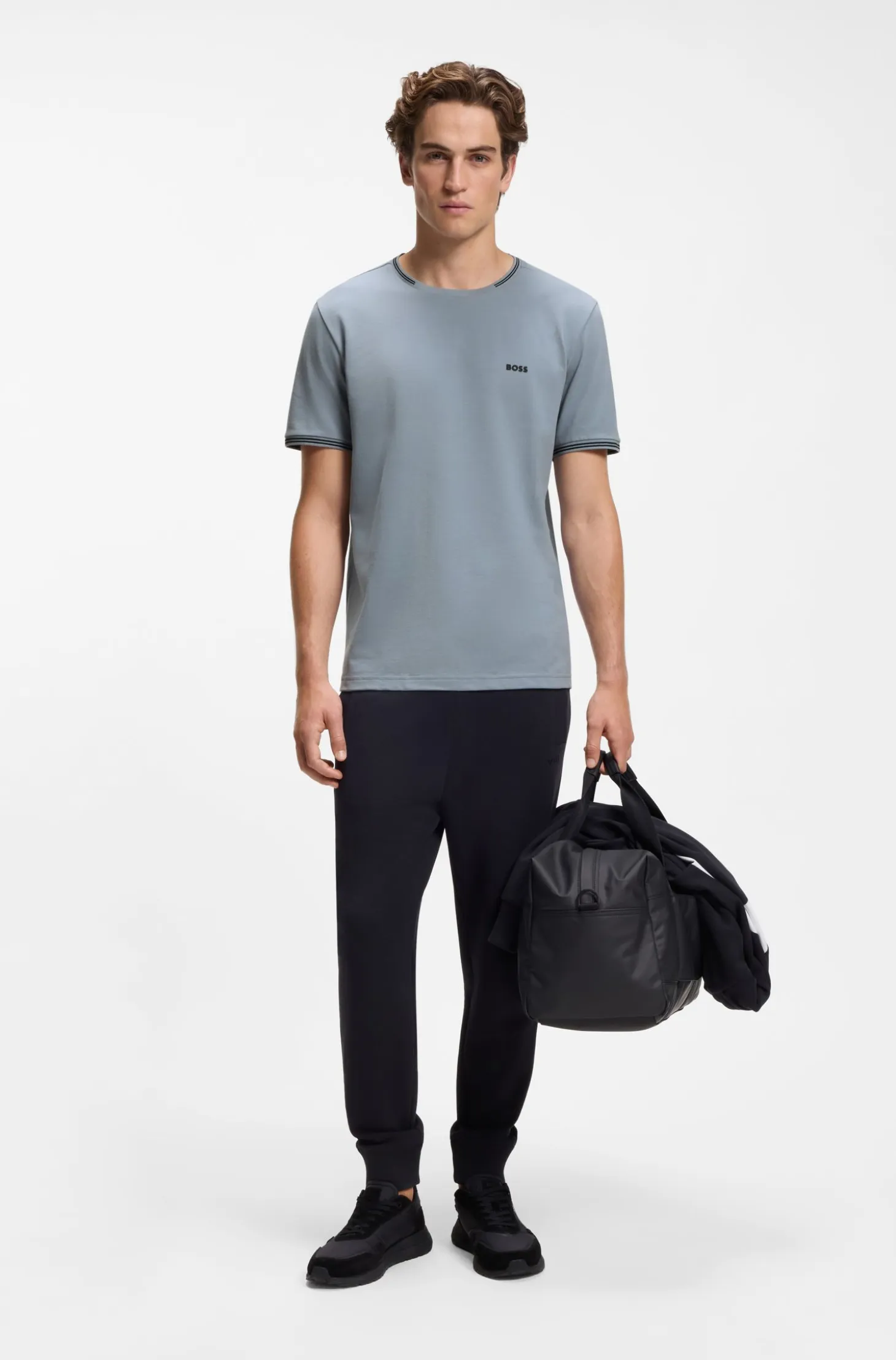 Cotton-piqué T-shirt with striped jacquard trims